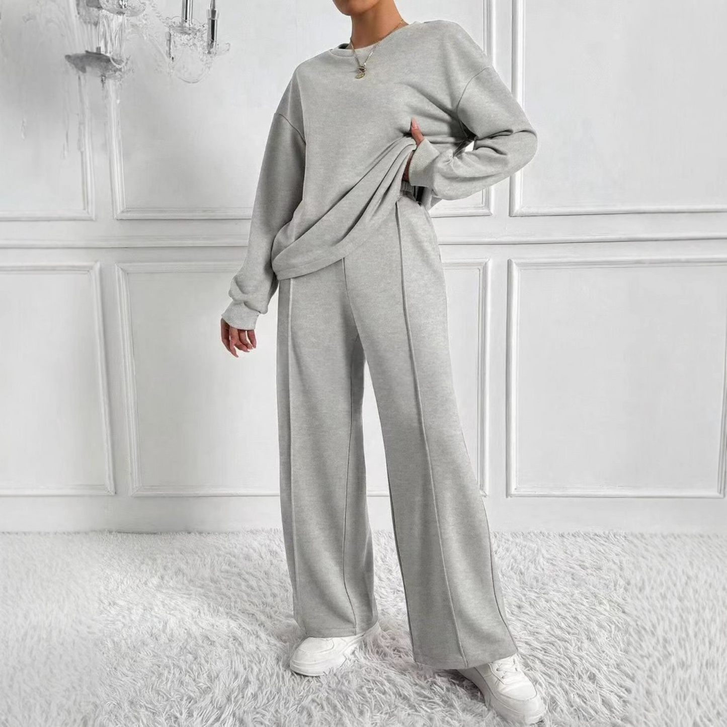 Women's Casual Sweatshirt and High-Waisted Pants Set | Tinidor