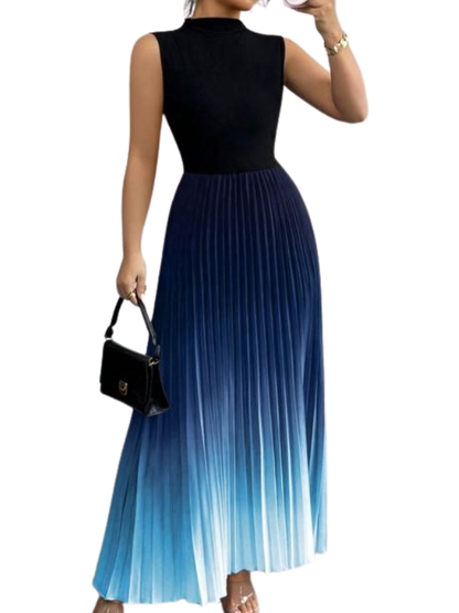 Sleeveless Ombre Pleated Skirt Evening Dress | YZA