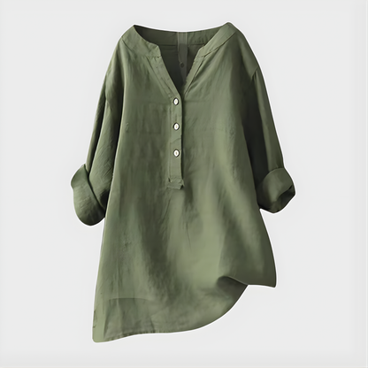 Elegant V-neck blouse with relaxed silhouette for women | Veronique