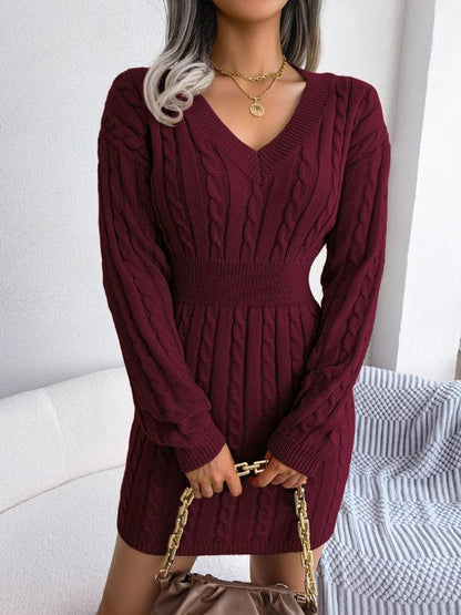 Ausschnitt Strickkleid Langarm für Frauen | Holly -5
