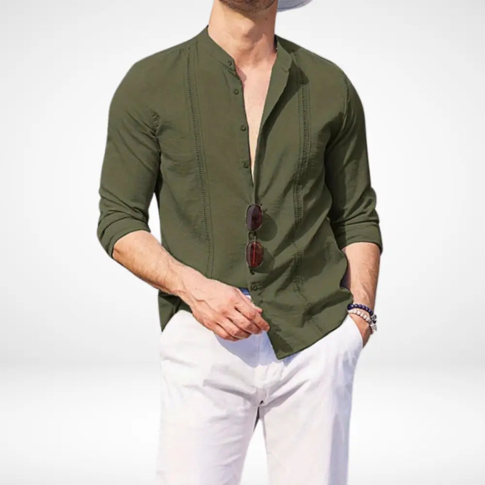 Klassische Hochwertige Bluse mit Mao-Kragen für Herren | Hartman -4