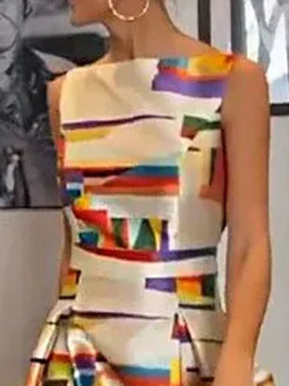 Women's Sleeveless Geometric Pattern Maxi Dress | Isabeau