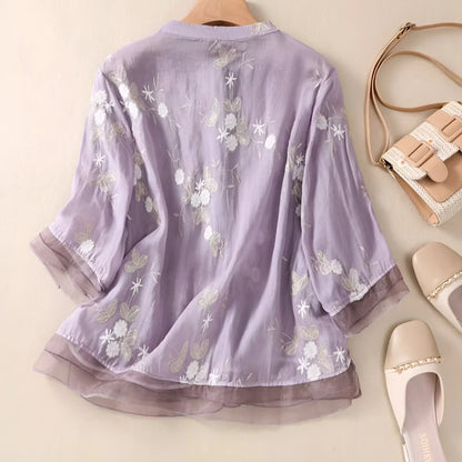Embroidered Blouse for Women with Floral Details | Liorena