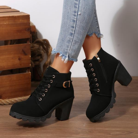 Elegante Ankle-Boots mit Schnürung und Metallverschluss für Damen | Isadora