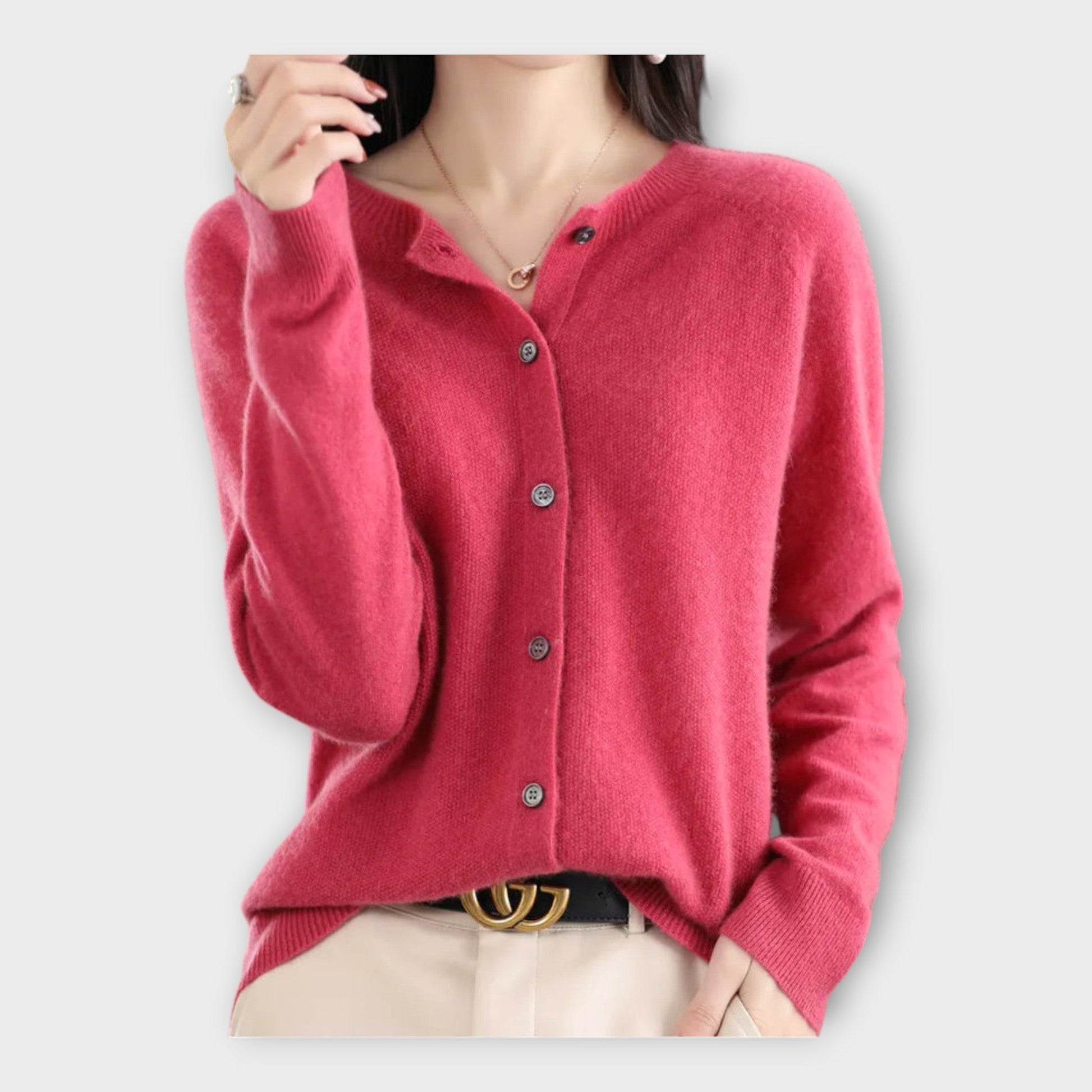 Elegante Feine Strickjacke mit Knopfleiste für Damen | Isabella -4