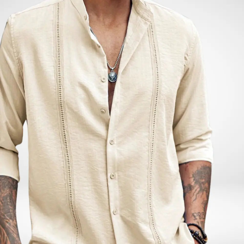 Klassische Hochwertige Bluse mit Mao-Kragen für Herren | Hartman -5
