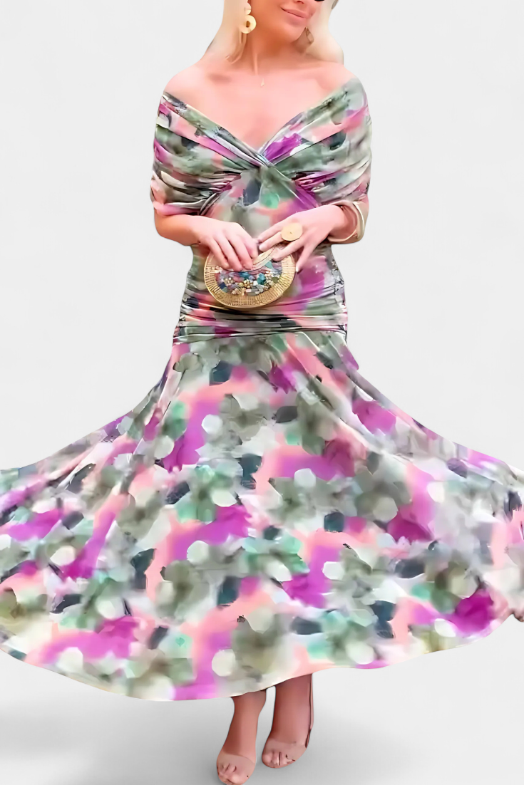 Langes Florales V-Ausschnitt Kleid für Damen | Florendra