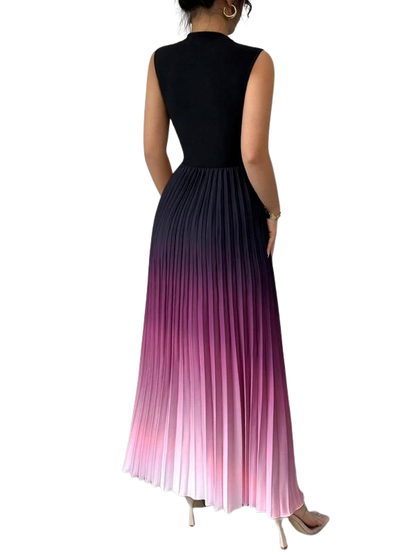 Sleeveless Ombre Pleated Skirt Evening Dress | YZA