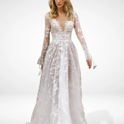 Bequemes Feines Brautkleid mit Stickerei für Damen | Abe -3