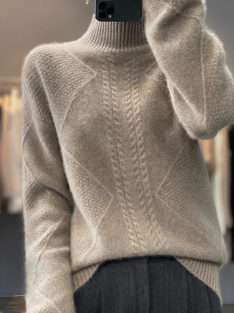 Eleganter Rollkragenpullover mit Zopfmuster für Damen | Alvienne