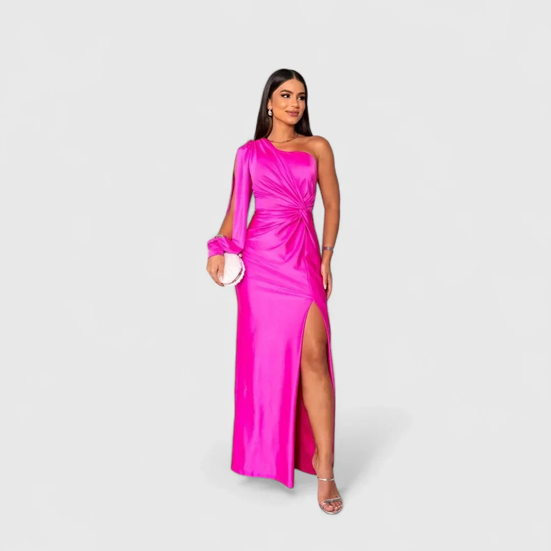 Elegantes Raffiniertes Maxikleid mit asymmetrischem Schnitt für Damen | Eleonora -16