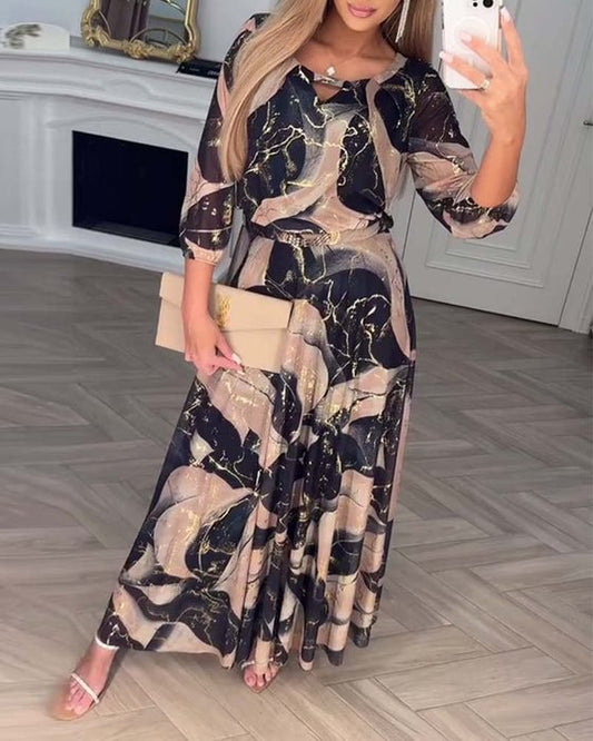 Women's Printed Round Neck Maxi Dress | Chavelle