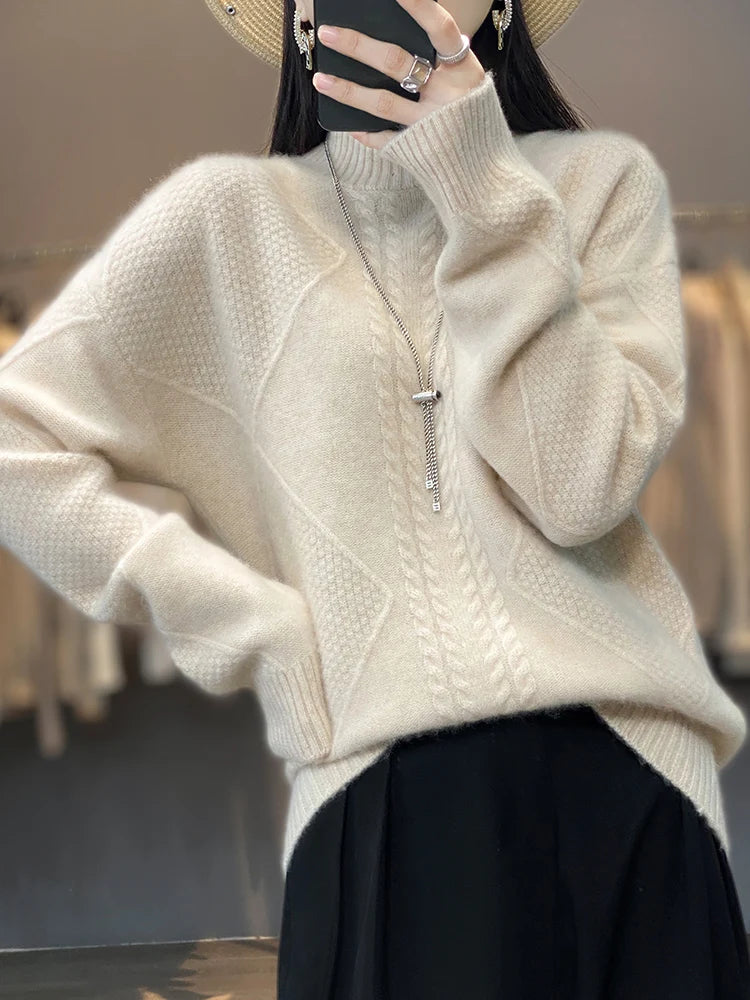 Eleganter Rollkragenpullover mit Zopfmuster für Damen | Alvienne