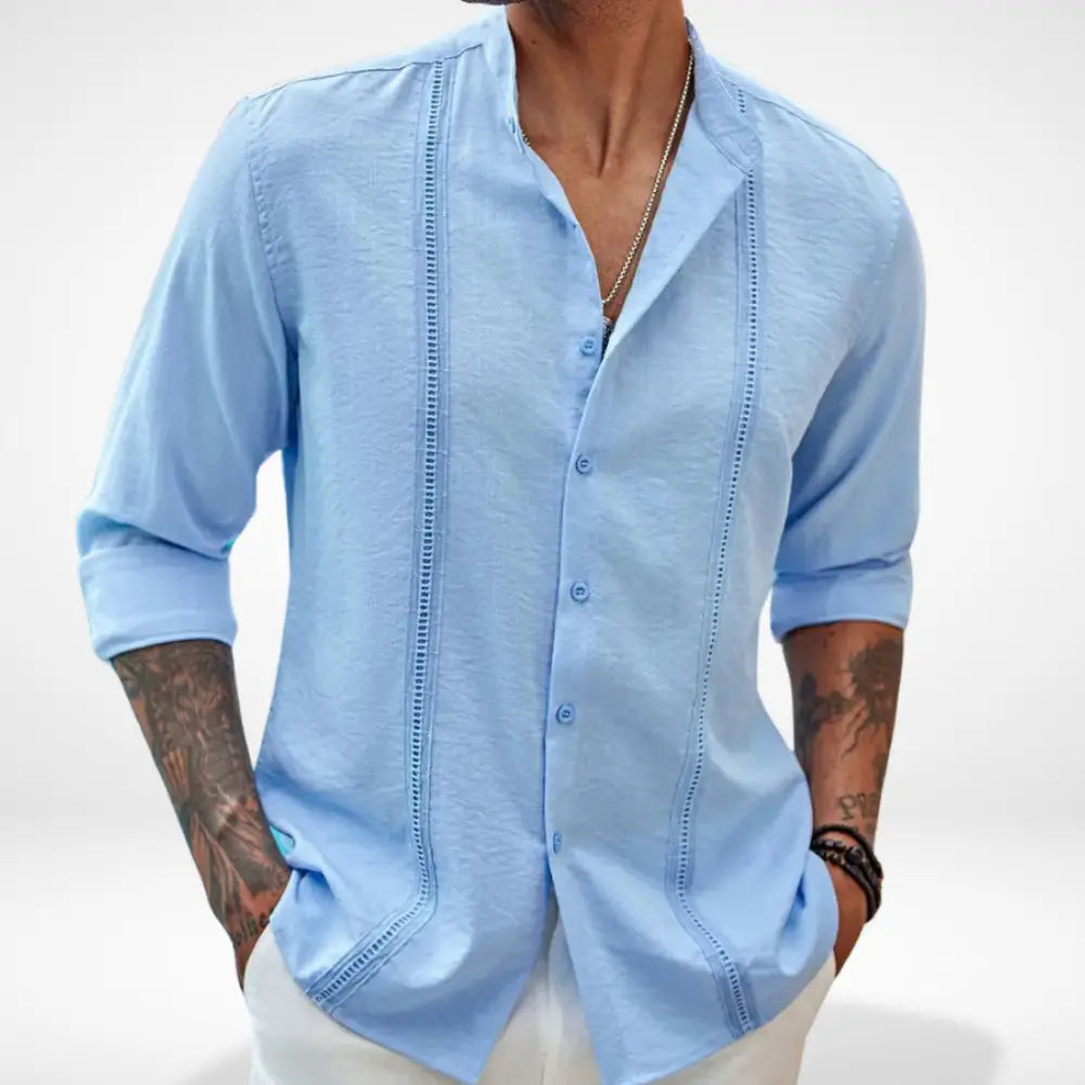 Klassische Hochwertige Bluse mit Mao-Kragen für Herren | Hartman -11