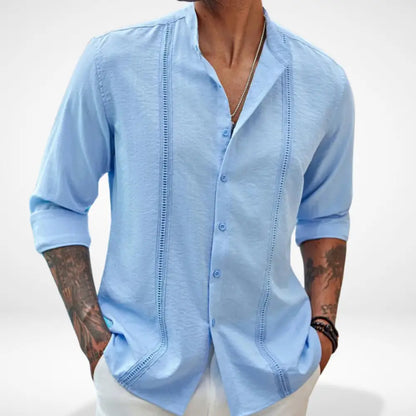 Klassische Hochwertige Bluse mit Mao-Kragen für Herren | Hartman -11