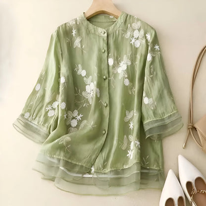 Embroidered Blouse for Women with Floral Details | Liorena