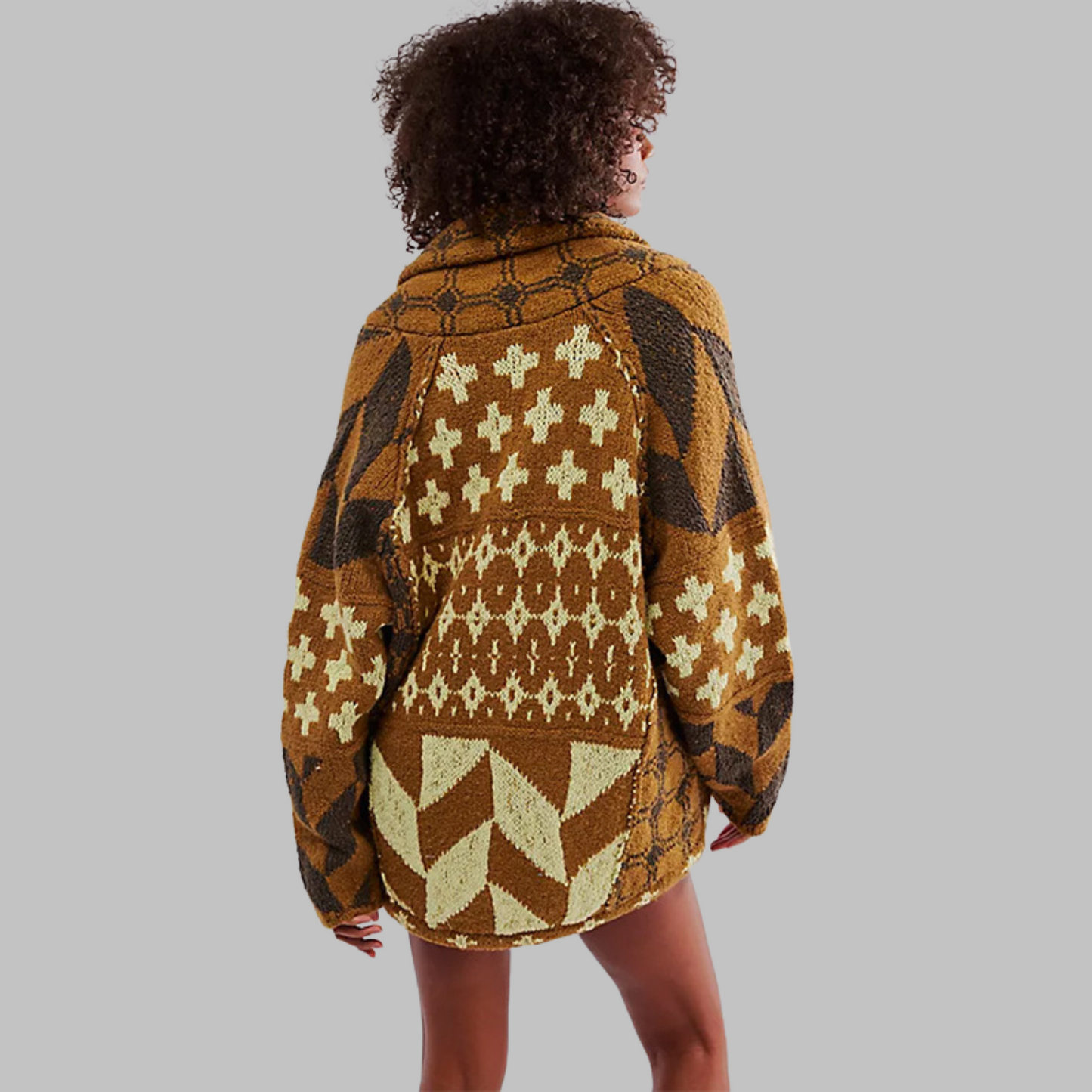 Oversized Strickjacke Vintage Kragen Knopfleiste für Frauen | Virella -3