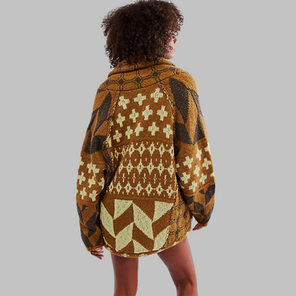 Oversized Strickjacke Vintage Kragen Knopfleiste für Frauen | Virella -3