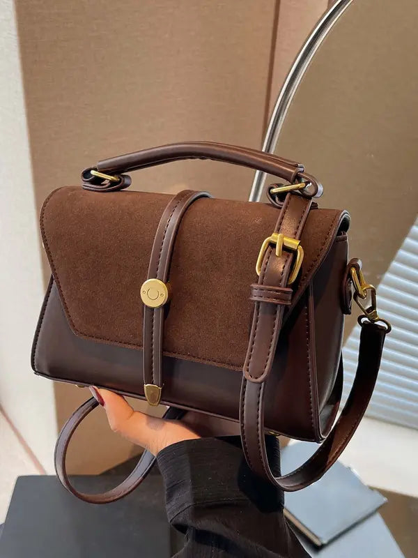 Kompakte Schultertasche Kontrastnähten für Frauen | Elvoria -2
