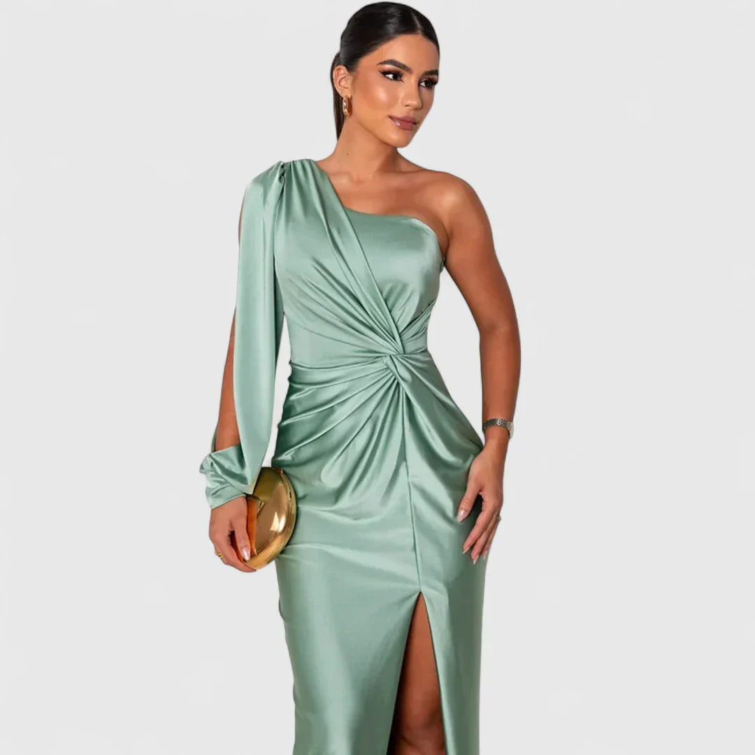 Elegantes Raffiniertes Maxikleid mit asymmetrischem Schnitt für Damen | Eleonora -11