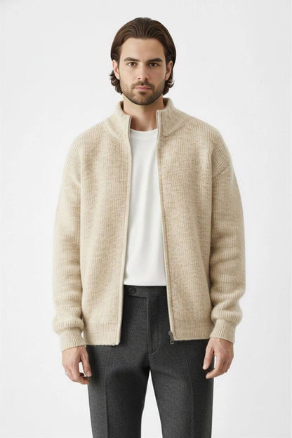 Men's Zip-Up Stand-Collar Cardigan | Calvero