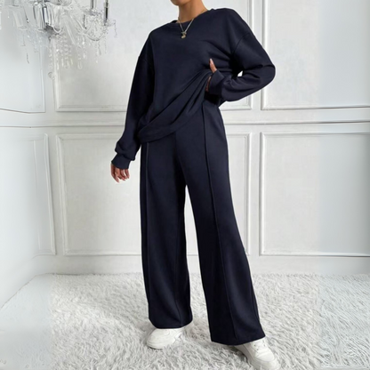 Women's Casual Sweatshirt and High-Waisted Pants Set | Tinidor