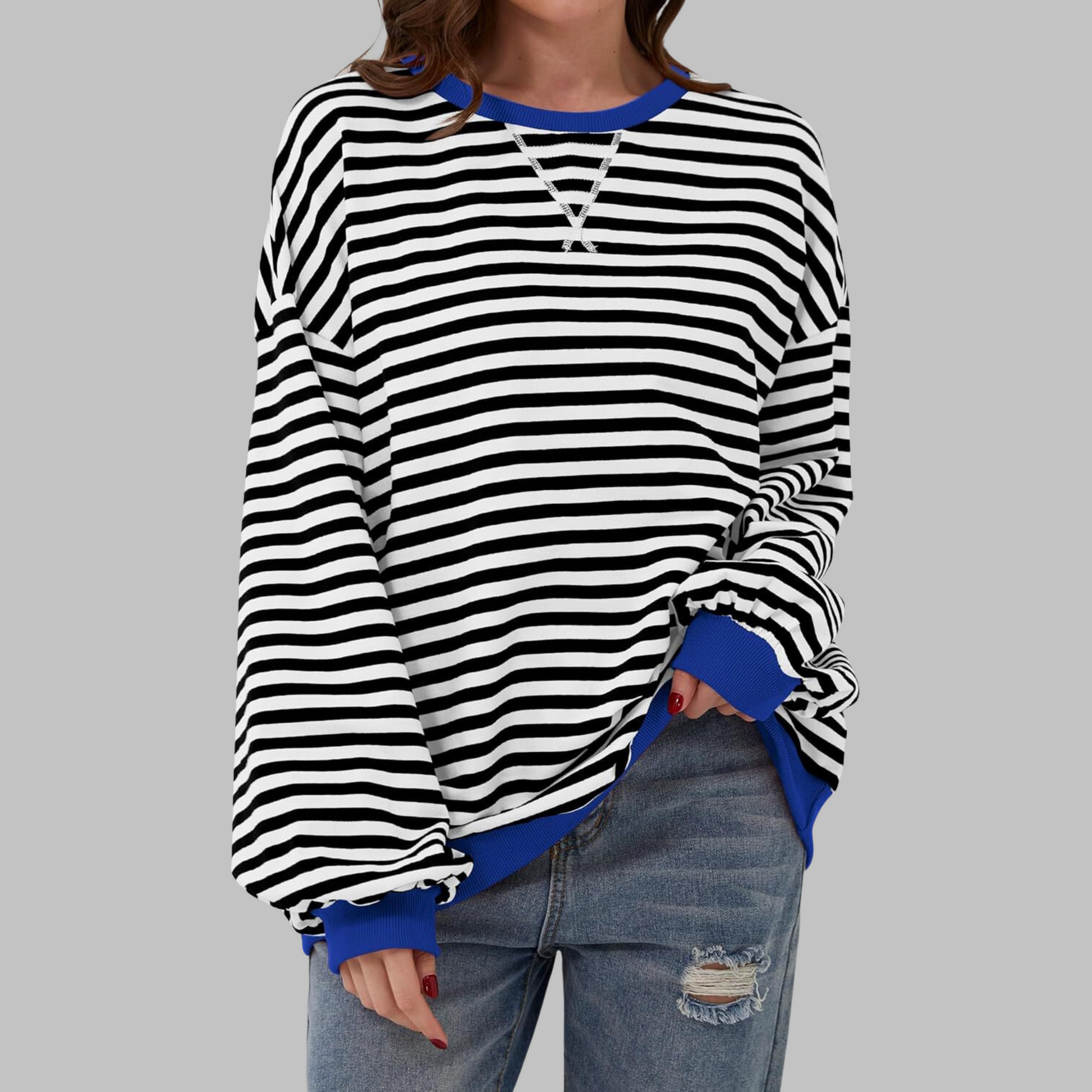 Gestreiftes Langarm Sweatshirt Rundhalsausschnitt für Männer | Elinor -4