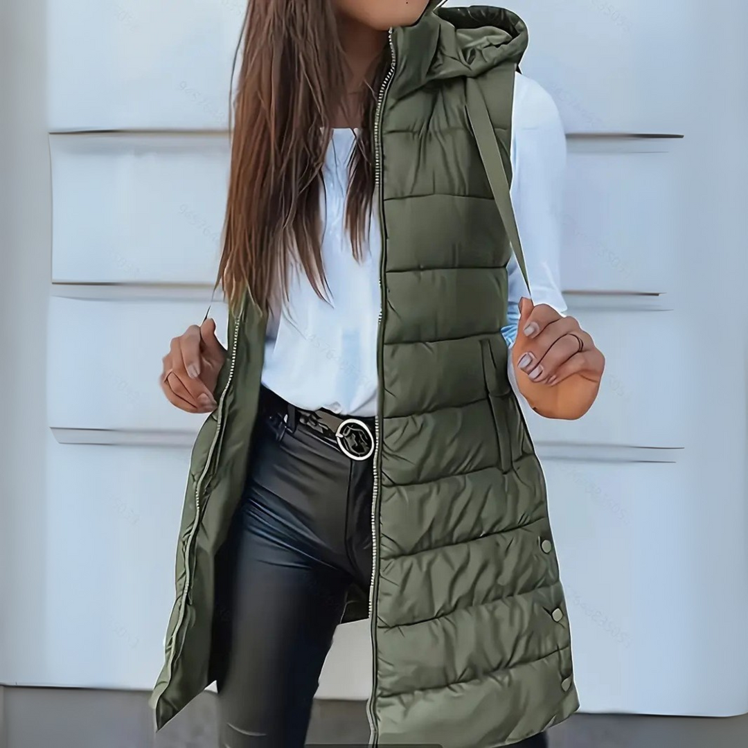 Women's Sleeveless Hooded Quilted Vest | Liora