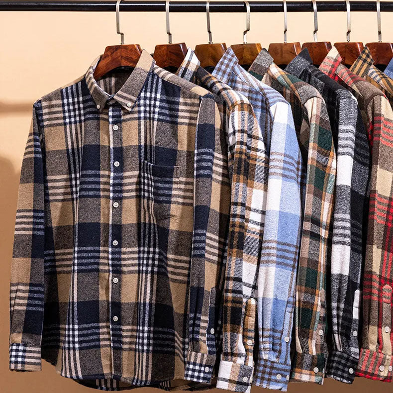 Checked Long Sleeve Button-Down Shirt for Men | Everett