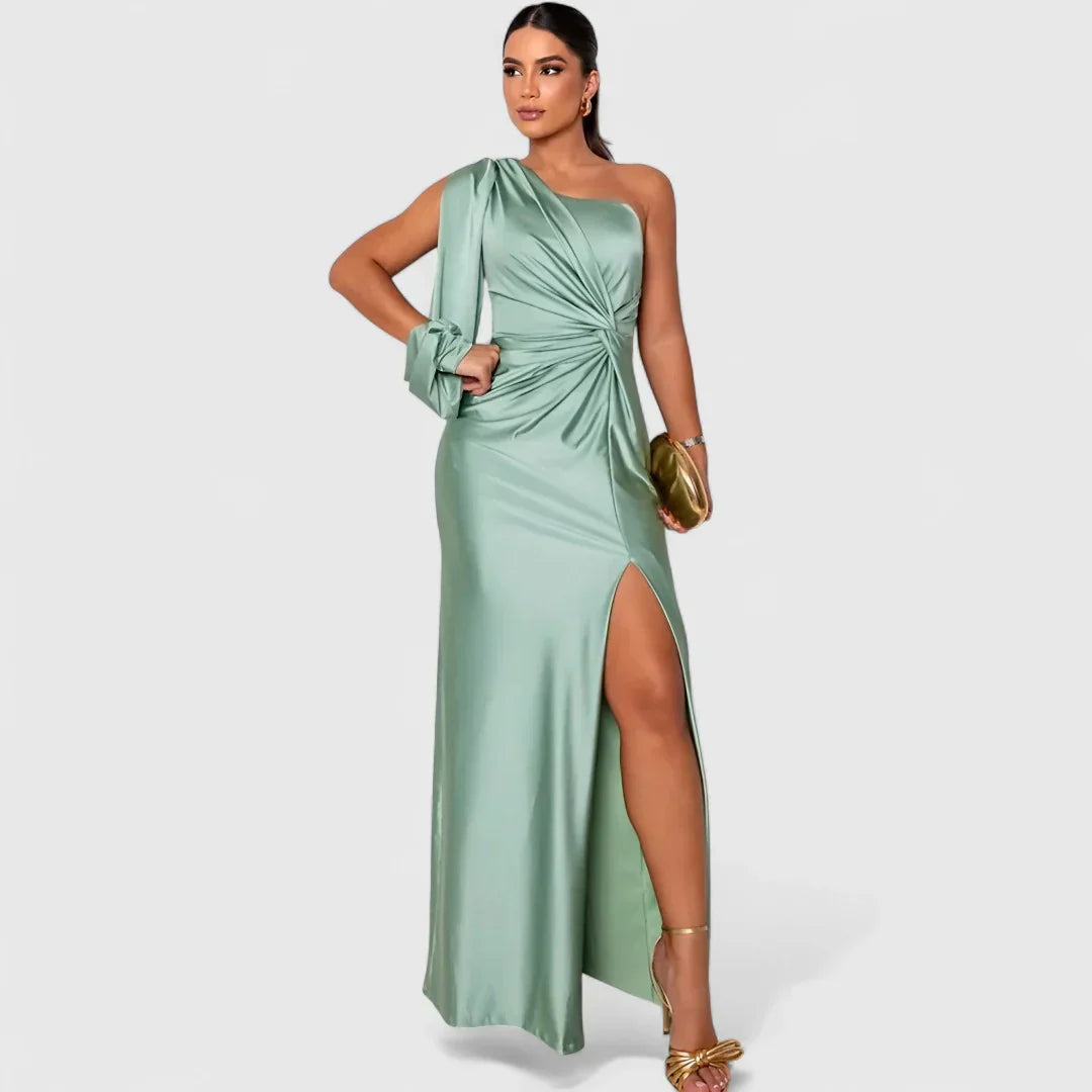Elegantes Raffiniertes Maxikleid mit asymmetrischem Schnitt für Damen | Eleonora -10