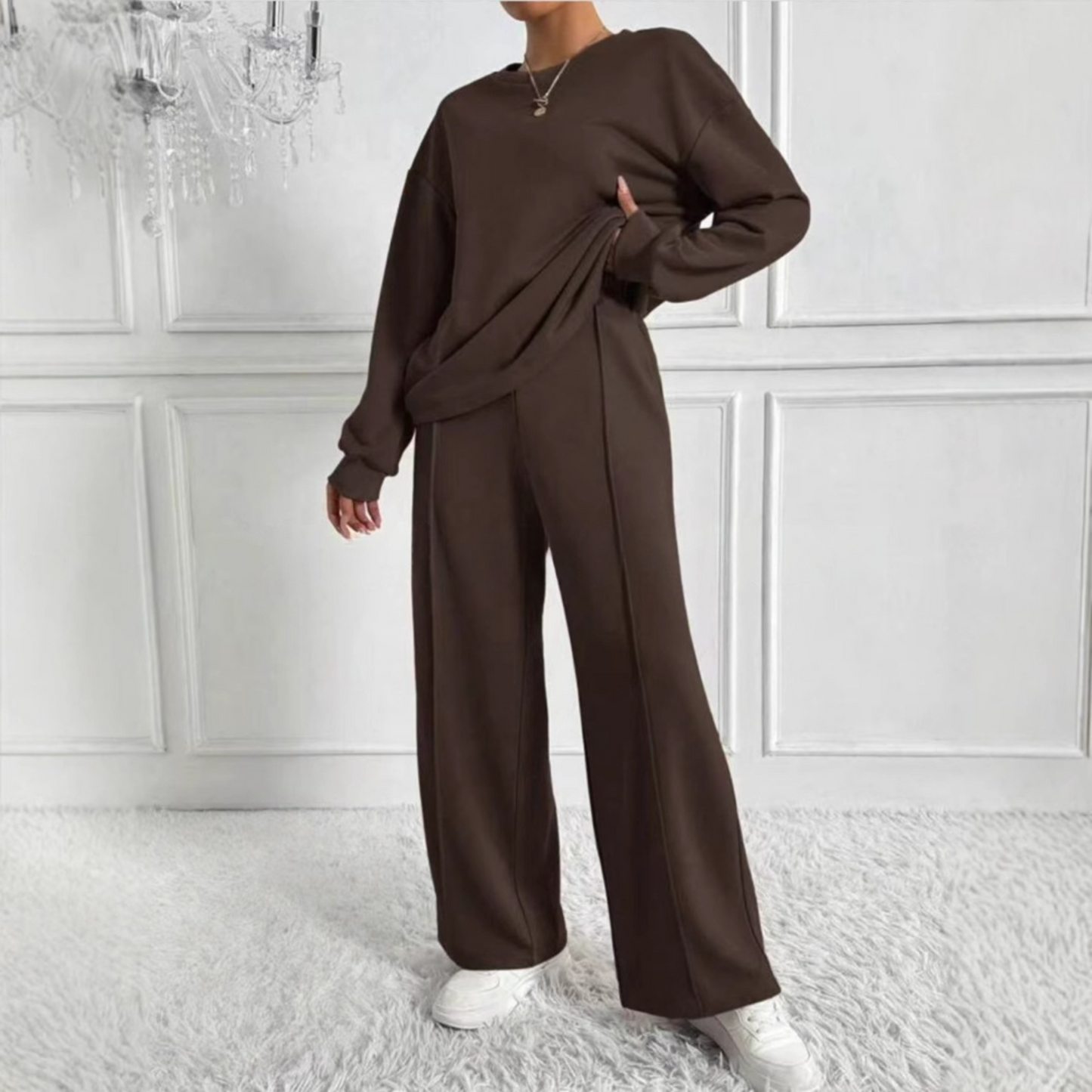 Women's Casual Sweatshirt and High-Waisted Pants Set | Tinidor