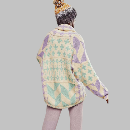 Oversized Strickjacke Vintage Kragen Knopfleiste für Frauen | Virella -5
