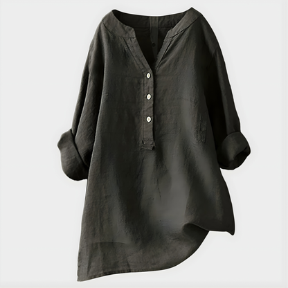Elegant V-neck blouse with relaxed silhouette for women | Veronique