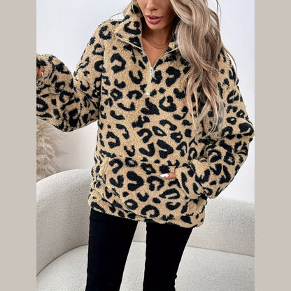 Eleganter Damenpullover Leopardenmuster Reißverschluss für Männer | Leona -5