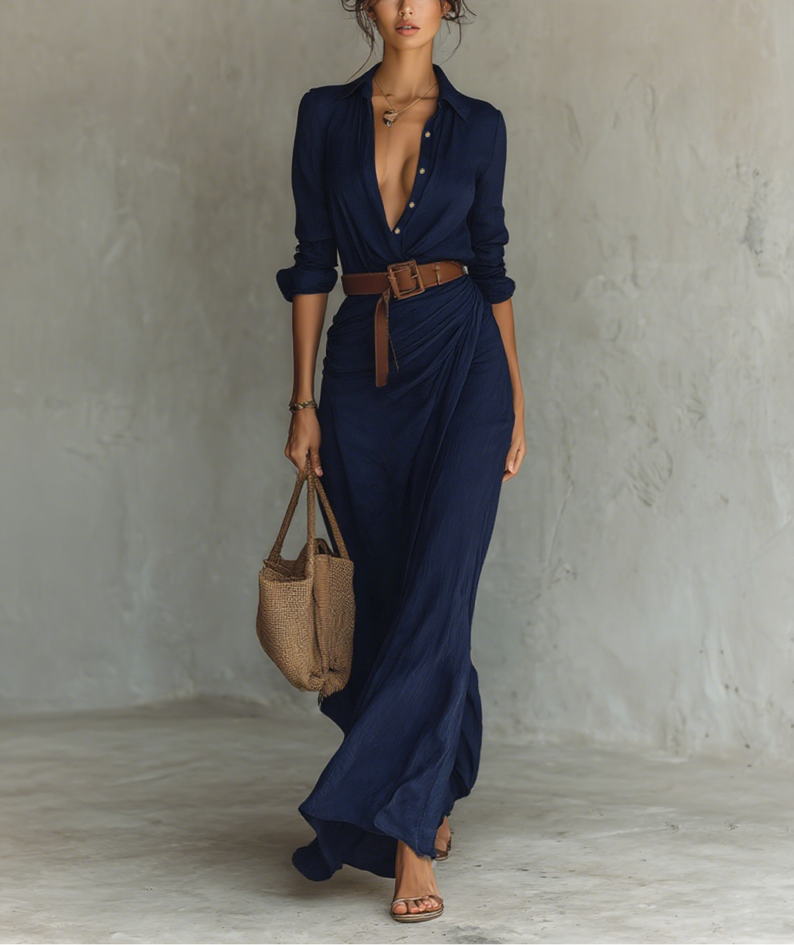 Modernes Hochwertiges Maxikleid mit Gürtel für Damen | Nuria -4