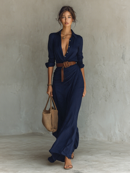 Klassisches Premium Maxikleid mit V-Ausschnitt für Damen | Elisa -6