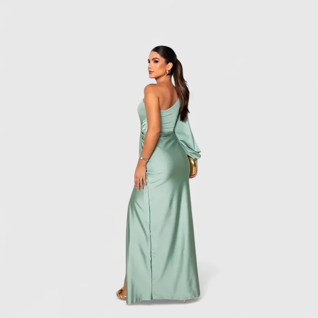 Elegantes Raffiniertes Maxikleid mit asymmetrischem Schnitt für Damen | Eleonora -12