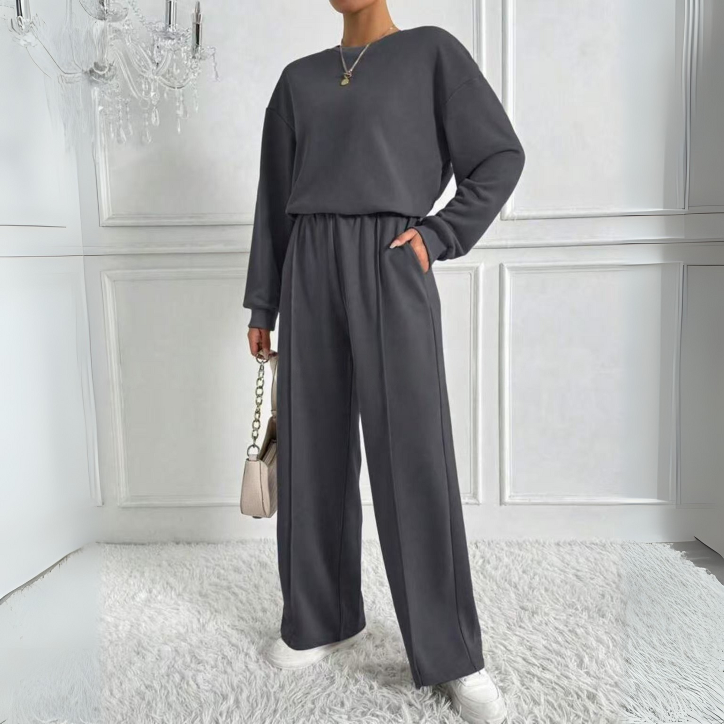 Women's Casual Sweatshirt and High-Waisted Pants Set | Tinidor