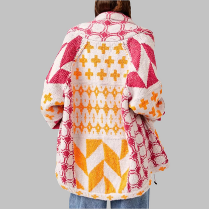 Oversized Strickjacke Vintage Kragen Knopfleiste für Frauen | Virella -6