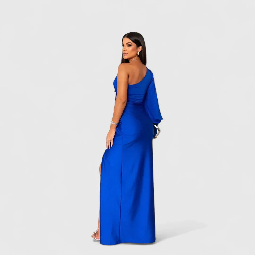 Elegantes Raffiniertes Maxikleid mit asymmetrischem Schnitt für Damen | Eleonora -15