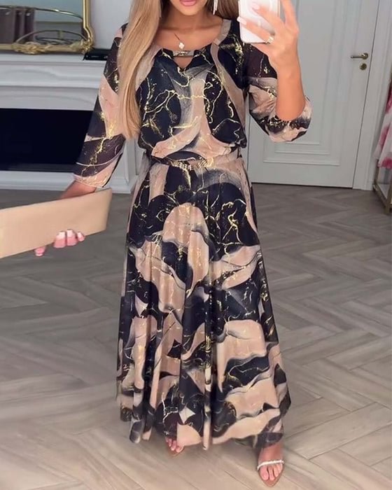 Women's Printed Round Neck Maxi Dress | Chavelle