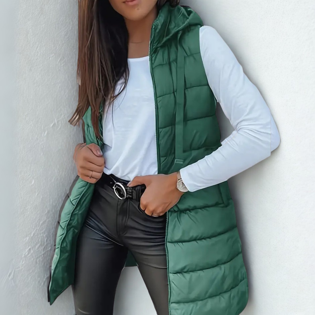 Women's Sleeveless Hooded Quilted Vest | Liora