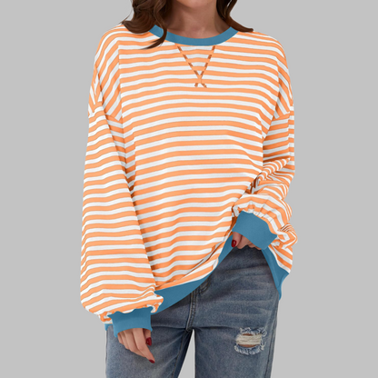 Gestreiftes Langarm Sweatshirt Rundhalsausschnitt für Männer | Elinor -7