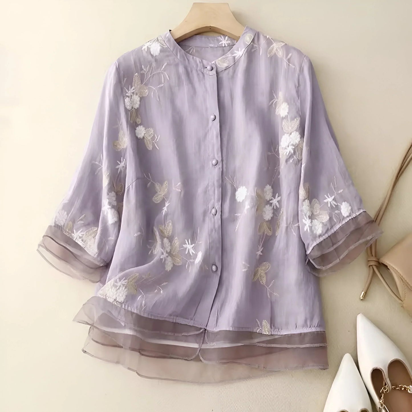 Embroidered Blouse for Women with Floral Details | Liorena