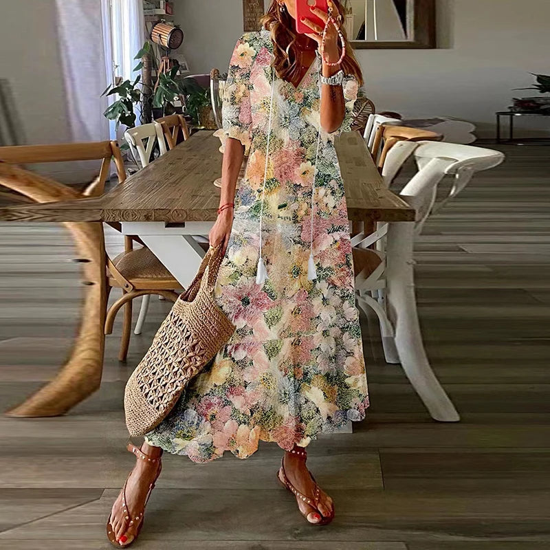 Elegantes Edles Sommerkleid mit Print für Damen | Anna -1