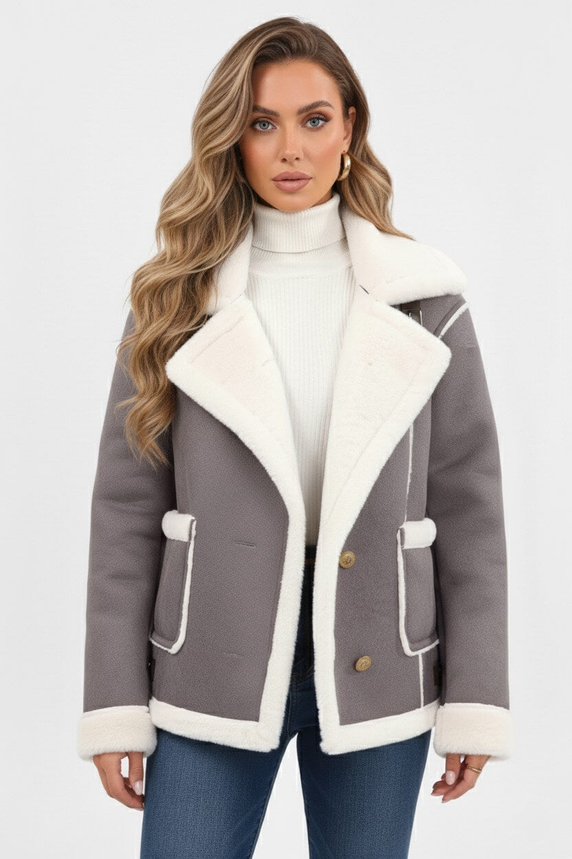 Women's plush jacket with lapel collar | Calviera