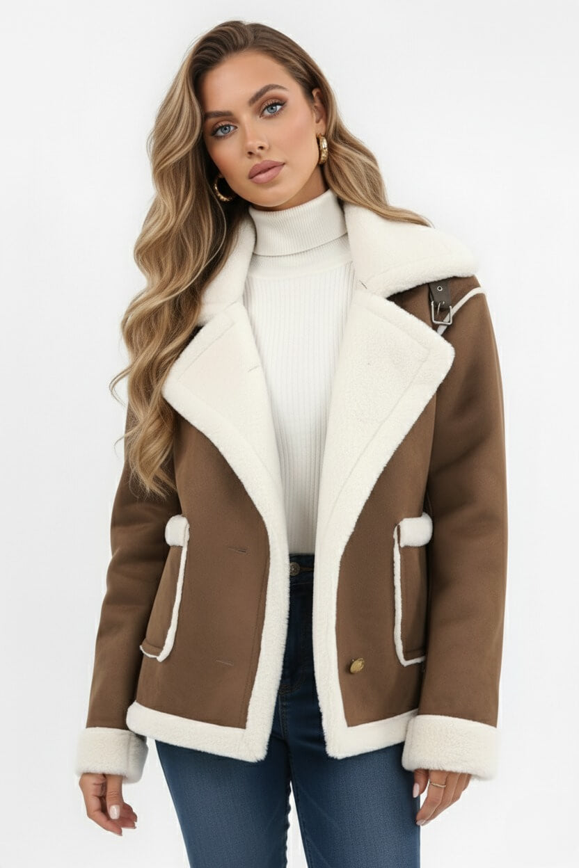 Women's plush jacket with lapel collar | Calviera