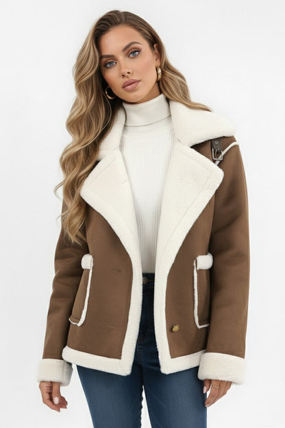 Women's plush jacket with lapel collar | Calviera