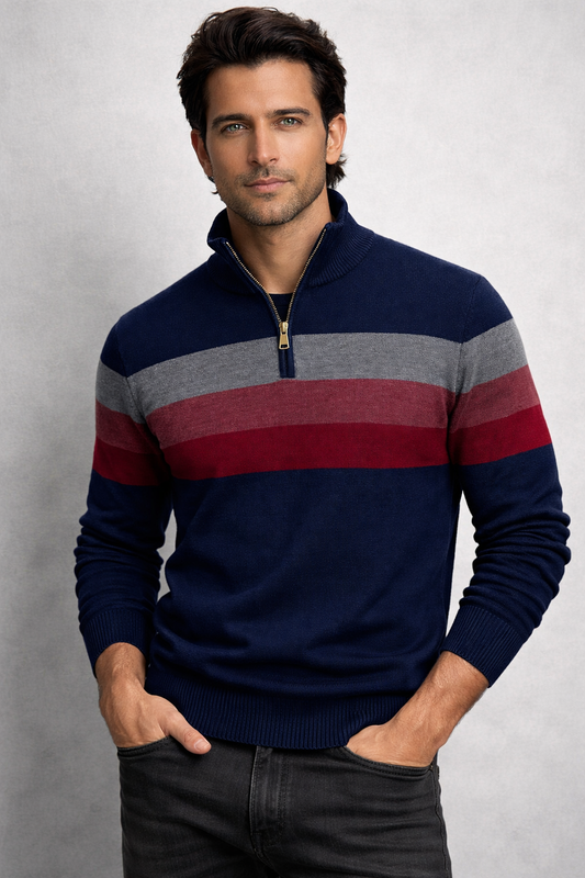 Men's Striped Quarter-Zip Sweater | Varell