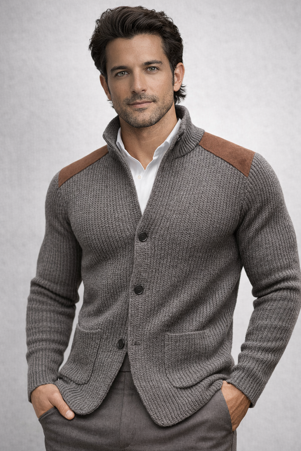 Strukturierter Strickblazer mit Kontrastdetails für Herren | Valtieri